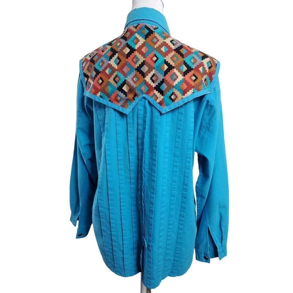 Vintage Together! Western Aztec Blue Button Up Womens Long Sleeve Shirt Rodeo M - Picture 10 of 15